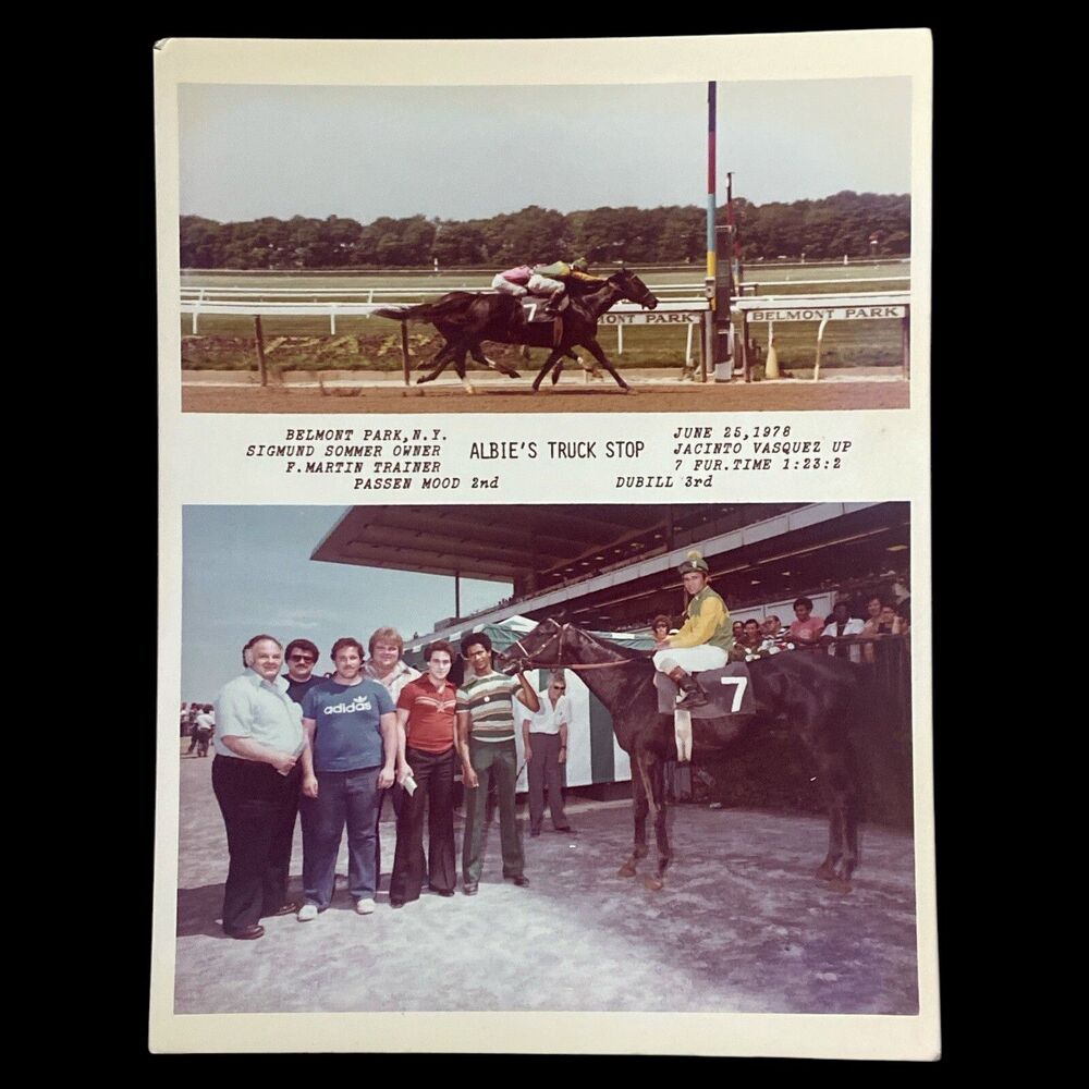 1978 Belmont Park Horse Racing Photo Albie’s Truck Stop Winner Jacinto Vasquez